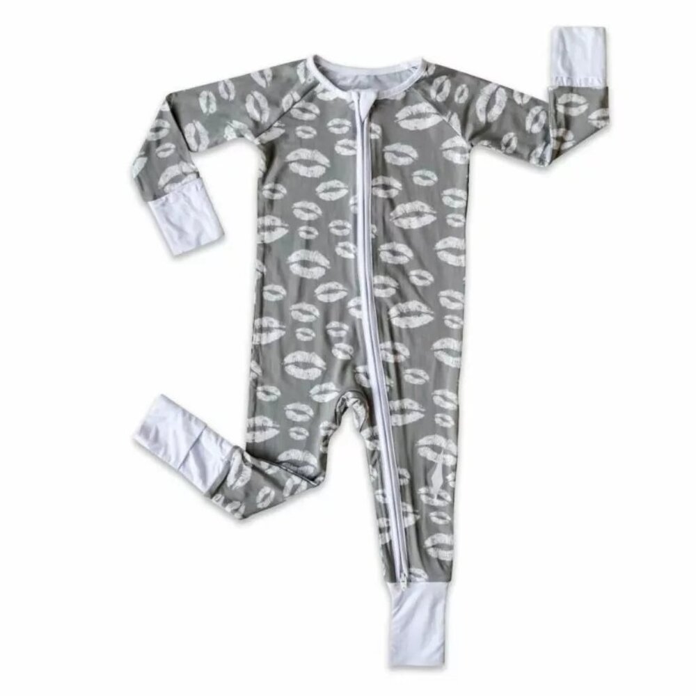 Little Sleepies Gray Kisses Bamboo Viscose Zippy Size 0-3mo